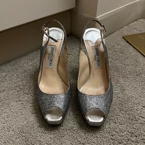 Jimmy Choo Glittering Silver Nova Heels